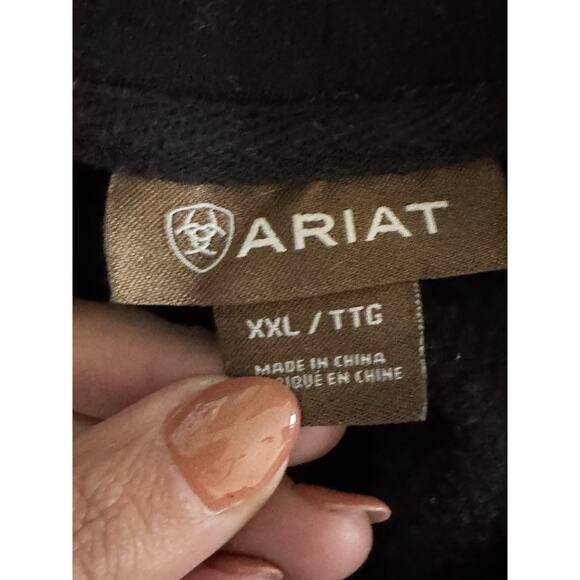 Ariat Sleeve Logo Hoodie Men 2XL Black Pullover Sweatshirt Country Rodeo Cowboy - Picture 4 of 8